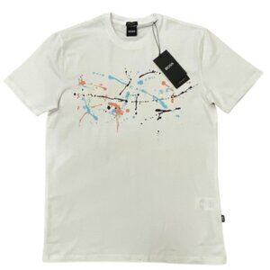 NWT Hugo Boss Men's Splatter-effect Logo Print White T-Shirt Size XL $89